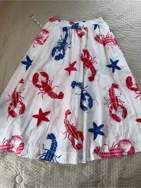 J. Crew White Skirt with Red Blue Lobster & Starfish Print xs